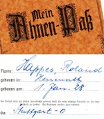 Auszug aus dem Ahnenpass Roland Happes: Ahnenpass Ende 1930er Jahre